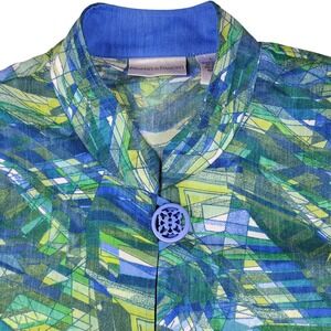 Drapers & Damons Geometric Print Blazer Jacket Blue Green Womens Large Button Up